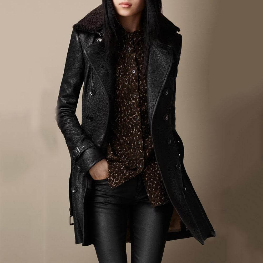 Tanja - Elegant Skinn Trench Coat