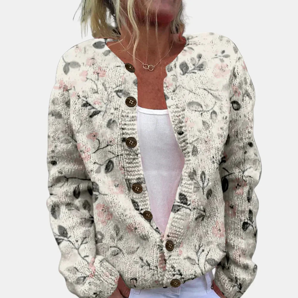 Julitta | Chic Grå Fallende Blomster Cardigan