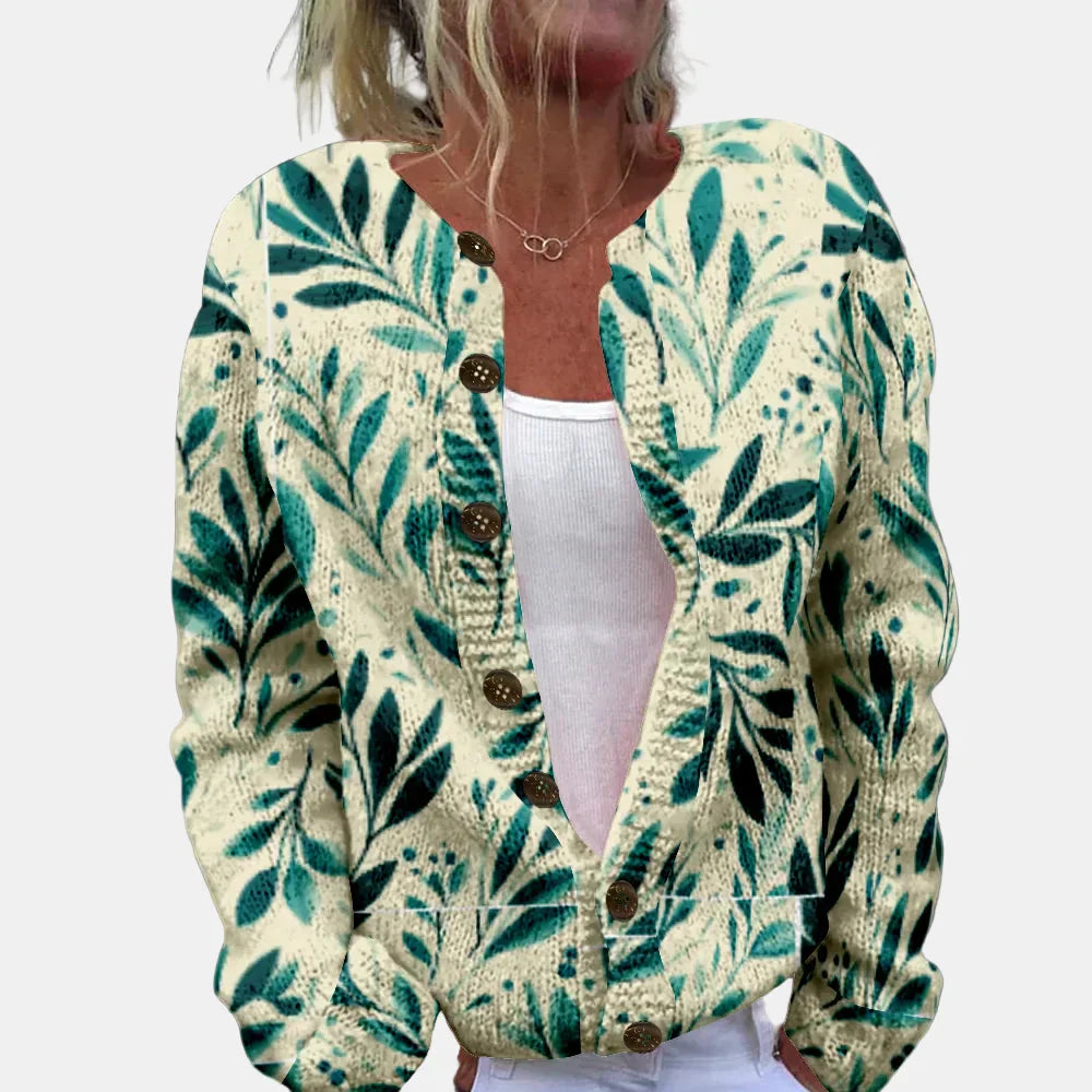 Sabina | Grønn Bladtrykk Cardigan