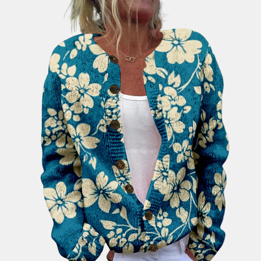 Katherine | Blå Blomstermønstret Cardigan