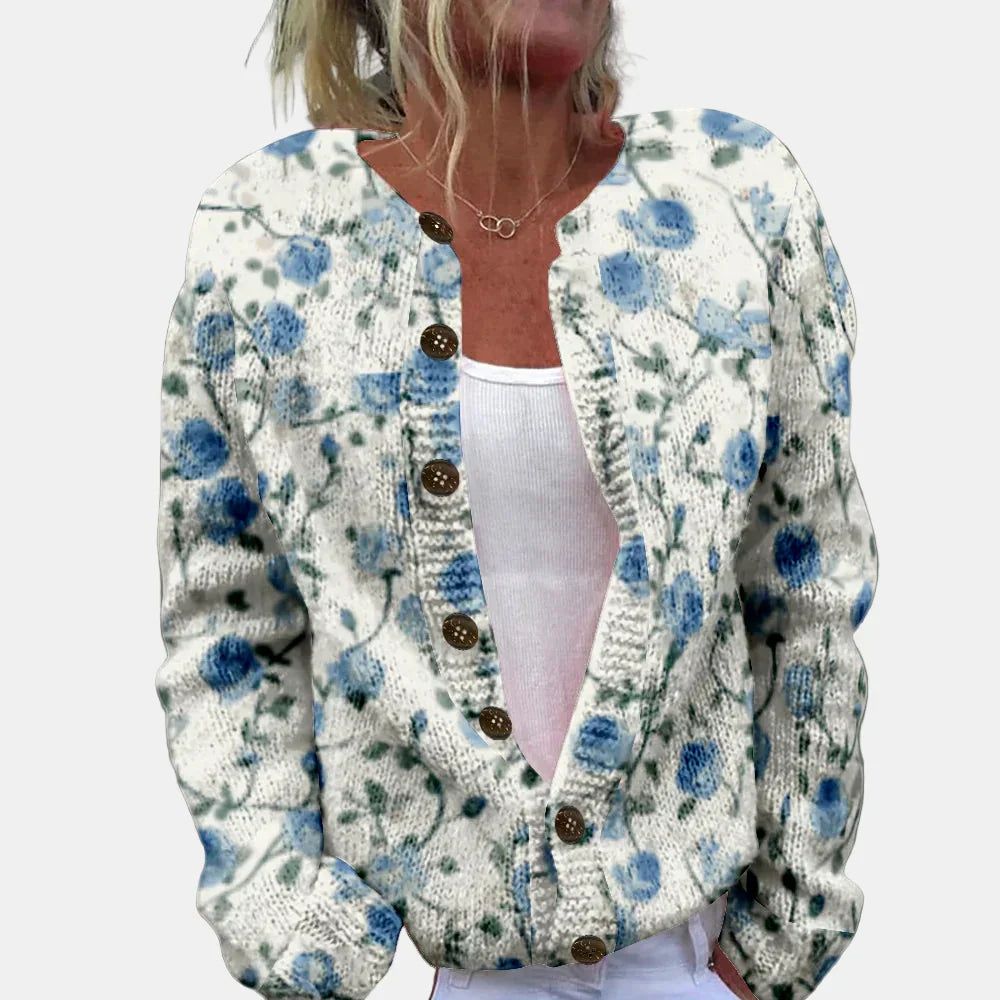 Clarissa | Chic Blåtrykt Cardigan