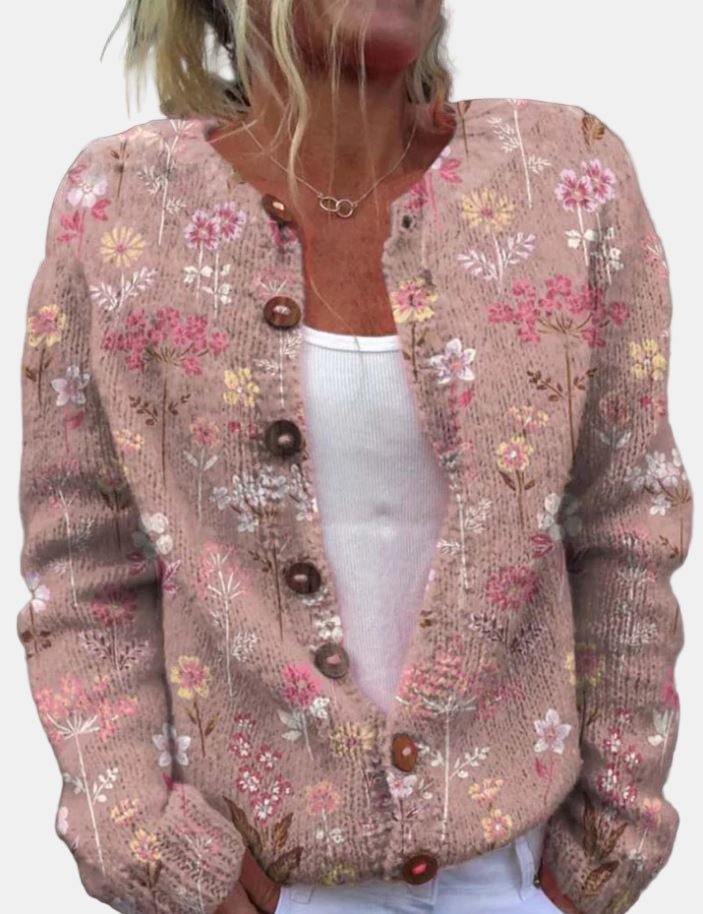 Cecily | Elegant Blomster Rosa Cardigan