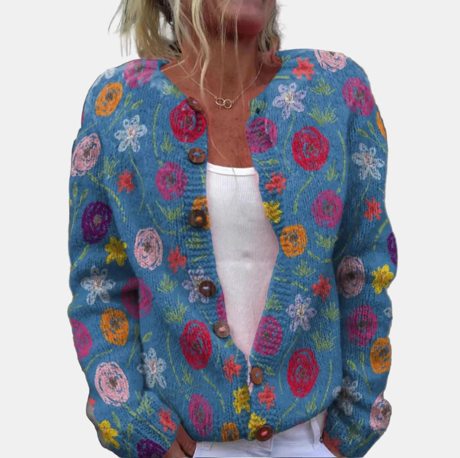 Juliana | Blå Blomstertrykk Cardigan