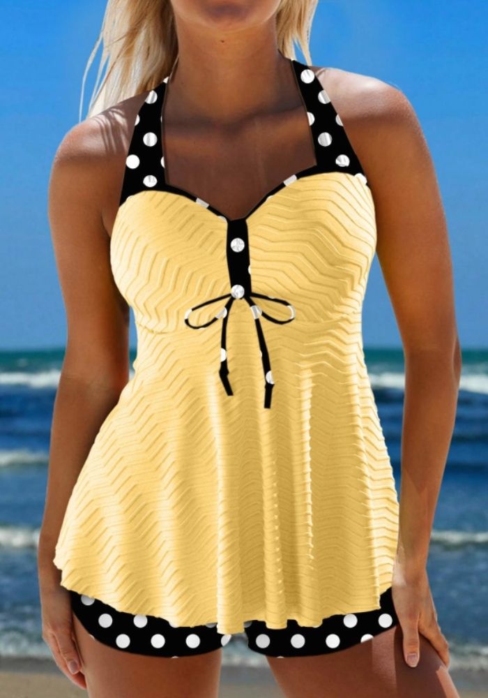 Ana | Elegant Hvit Polkadot Tankini med Fristende Detaljer