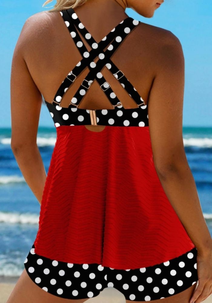 Ana | Elegant Hvit Polkadot Tankini med Fristende Detaljer