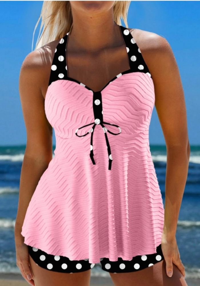Ana | Elegant Hvit Polkadot Tankini med Fristende Detaljer