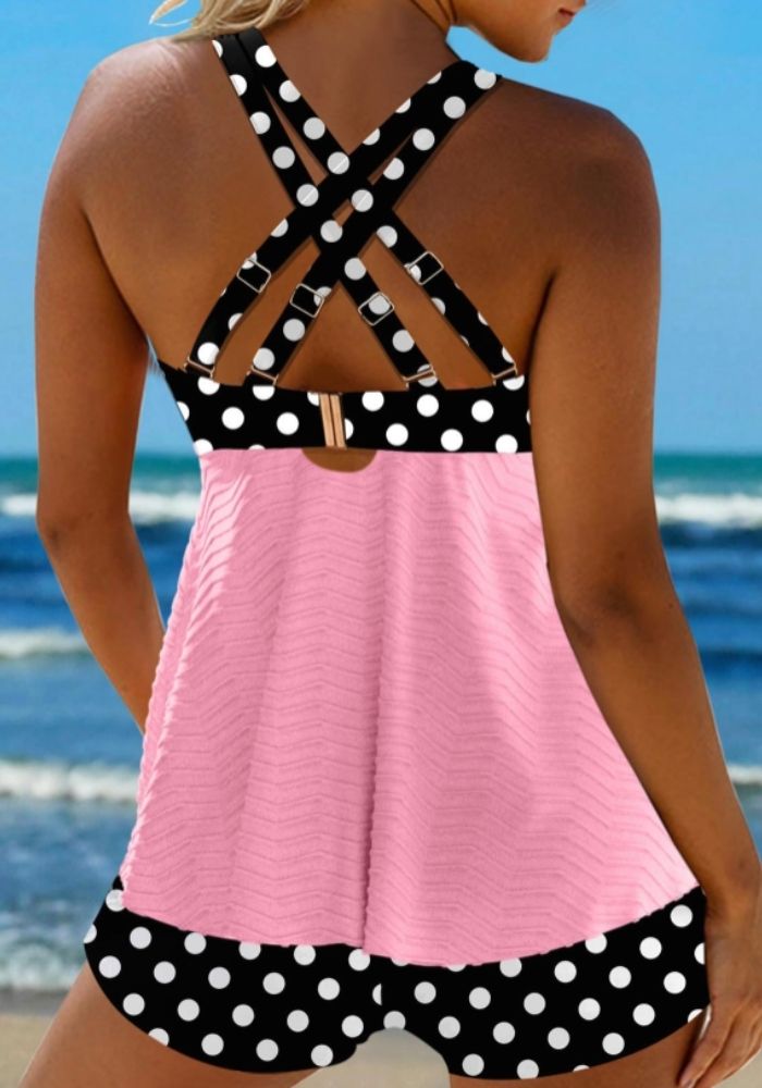 Ana | Elegant Hvit Polkadot Tankini med Fristende Detaljer