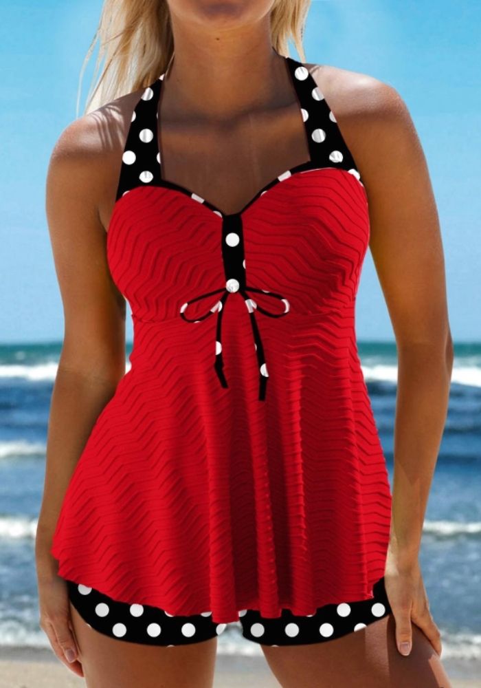 Ana | Elegant Hvit Polkadot Tankini med Fristende Detaljer