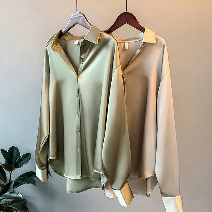 Olivia - Langermet Luksus Satin Bluse